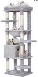 Famanu Kratzbaum für große Katzen in Grau mit Liegeplatz aus Plüsch und Sisal – Bild 1 von 1
