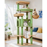 Produktbild von Famanu Kratzbaum für große Katzen in Grün mit 180 cm Höhe, 9 Kratzsäulen, Plattform, Höhle, Liegeplatz, Hängematte und Plüschbällen