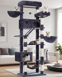 Famanu Kratzbaum für große Katzen mit Höhle und Hängematte 200 cm in Grau – Bild 1 von 1