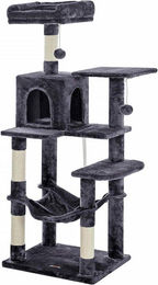 Famanu Kratzbaum für große Katzen mit Höhle und Hängematte in Grau aus Plüsch und Sisal – Bild 1 von 1