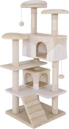 Famanu Kratzbaum für große Katzen mit Höhlen und Spielbällen aus Plüsch und Sisal in Beige – Bild 1 von 1