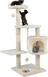 Famanu Kratzbaum für Katzen 112 cm mit Höhle und Spielzeug aus Sisal und Plüsch in Beige/Weiß – Bild 1 von 1