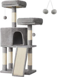 Famanu Kratzbaum für Katzen 115 cm in Grau aus Plüsch und Sisal mit Spielzeug – Bild 1 von 1