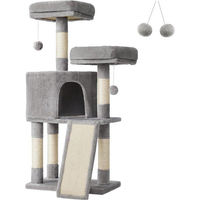 Produktbild von Famanu Kratzbaum für Katzen 115 cm in Grau aus Plüsch und Sisal mit Spielzeug