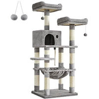 Produktbild von Famanu Kratzbaum für Katzen 143 cm mit 2 Aussichtsplattformen und Hängematte in Grau aus Plüsch und MDF
