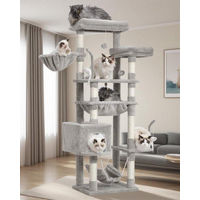 Produktbild von Famanu Kratzbaum für Katzen 160 cm mit Plattformen und Höhlen aus Plüsch und Sisal in Grau