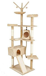 Famanu Kratzbaum für Katzen 210 cm mit Rutsche, Schaukel und 6 Ebenen in Beige aus Sisal und Plüsch – Bild 1 von 1