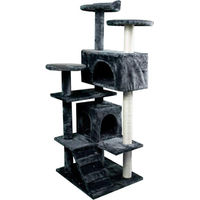 Produktbild von Famanu Kratzbaum für Katzen als großer Kletterbaum mit Spielhaus aus Holz in Grau