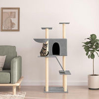 Produktbild von Famanu Kratzbaum für Katzen als großer Kletterturm mit Spielmöglichkeiten in Grau, 143 cm hoch