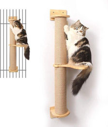 Famanu Kratzbaum für Katzen aus Holz und Kunststoff mit beige Hängematte für Junior Adult und Senior – Bild 1 von 1