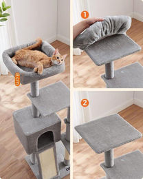 Famanu Kratzbaum für Katzen aus Holz und Plüsch mit Sisal in Grau – Bild 1 von 1