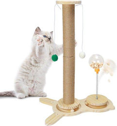 Famanu Kratzbaum für Katzen aus Holz und Plüsch mit Sisal, Leckerlispender und Ballbahn, 66 cm hoch, Beige – Bild 1 von 1