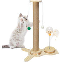 Produktbild von Famanu Kratzbaum für Katzen aus Holz und Plüsch mit Sisal, Leckerlispender und Ballbahn, 66 cm hoch, Beige