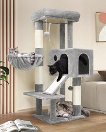 Famanu Kratzbaum für Katzen aus Holzspanplatte und Plüsch mit Sisal in Grau – Bild 1 von 1