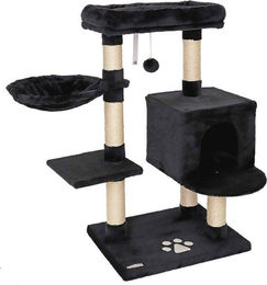 Famanu Kratzbaum für Katzen aus Plüsch und Sisal mit Plüschball und Wandbefestigung Schwarz 93 cm – Bild 1 von 1