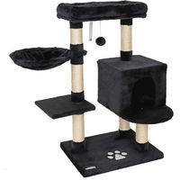 Produktbild von Famanu Kratzbaum für Katzen aus Plüsch und Sisal mit Plüschball und Wandbefestigung Schwarz 93 cm