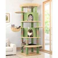 Produktbild von Famanu Kratzbaum für Katzen in Cactusgrün 167 cm mit 2 Katzenhäusern, Plattform und Hängematte aus Plüsch und Sisal