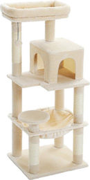 Famanu Kratzbaum für Katzen in Creme mit 4 Liegeflächen, Höhlen und Hängematte, 116 cm hoch – Bild 1 von 1