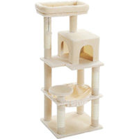 Produktbild von Famanu Kratzbaum für Katzen in Creme mit 4 Liegeflächen, Höhlen und Hängematte, 116 cm hoch