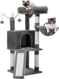 Famanu Kratzbaum für Katzen in Grau mit 105 cm Höhe aus Holzspanplatte, Plüsch und Sisal – Bild 1 von 1