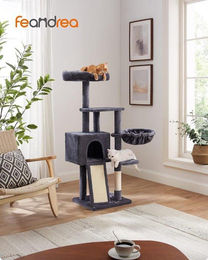 Famanu Kratzbaum für Katzen in Grau mit 135 cm Höhe und abnehmbarer Liegefläche – Bild 1 von 1