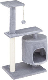 Famanu Kratzbaum für Katzen in Grau mit 2 Ebenen aus Plüsch und Sisal inklusive Spielball 40 x 30 x 78 cm – Bild 1 von 1