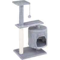 Produktbild von Famanu Kratzbaum für Katzen in Grau mit 2 Ebenen aus Plüsch und Sisal inklusive Spielball 40 x 30 x 78 cm