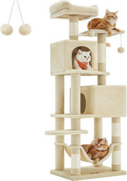 Famanu Kratzbaum für Katzen in Grau mit mehreren Etagen und Spielzubehör 155 cm hoch – Bild 1 von 1