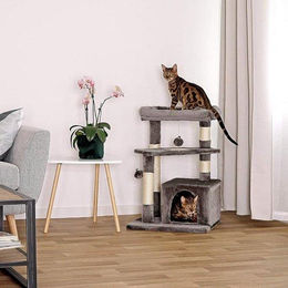 Famanu Kratzbaum für Katzen in Grau mit Plüsch und Aussichtsplattformen 50 x 50 x 75 cm – Bild 1 von 1