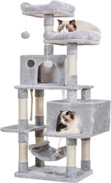Famanu Kratzbaum für Katzen in Grau mit Sisaltau und 2 Häusern – Bild 1 von 1