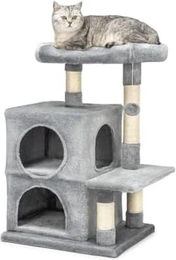 Famanu Kratzbaum für Katzen in Grau mit Spiel- und Ruheplätzen aus Plüsch und Sisal – Bild 1 von 1