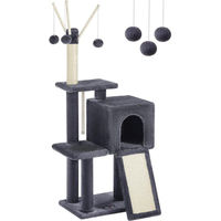 Produktbild von Famanu Kratzbaum für Katzen in Grau mit Spielmöglichkeiten aus Holzspanplatte, Plüsch und Sisal
