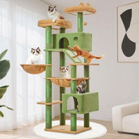 Produktbild von Famanu Kratzbaum für Katzen in Grün mit 2 Katzenhäusern und Hängematte 180 cm aus Sisal und Plüsch