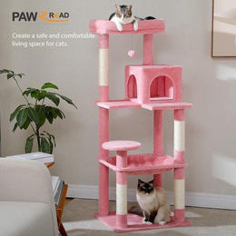 Famanu Kratzbaum für Katzen in Rosa mit Spiel- und Ruheplätzen aus Plüsch und Sisal 55 x 45 x 143 cm – Bild 1 von 1