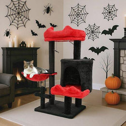 Famanu Kratzbaum für Katzen in Schwarz mit Plüsch und 5 Etagen – Bild 1 von 1