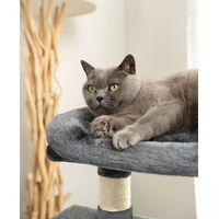 Produktbild von Famanu Kratzbaum für Katzen mit 2 Höhlen und Liegeplatz aus Plüsch und Sisal in Dunkelgrau, Höhe 80 cm