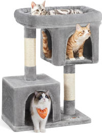 Famanu Kratzbaum für Katzen mit 2 Höhlen und Plattform in Grau aus Sisal und Plüsch 60 x 40 x 84 cm – Bild 1 von 2