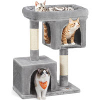 Produktbild von Famanu Kratzbaum für Katzen mit 2 Höhlen und Plattform in Grau aus Sisal und Plüsch 60 x 40 x 84 cm