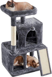 Famanu Kratzbaum für Katzen mit 2 Höhlen und Spielball in Grau – Bild 1 von 1