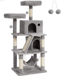 Famanu Kratzbaum für Katzen mit 2 Kuschelhöhlen in Grau 155 cm – Bild 1 von 1