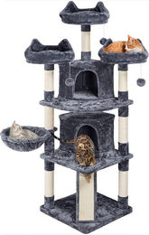 Famanu Kratzbaum für Katzen mit 2 Kuschelhöhlen und Spielbällen aus Plüsch in Grau – Bild 1 von 1