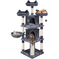 Produktbild von Famanu Kratzbaum für Katzen mit 2 Kuschelhöhlen und Spielbällen aus Plüsch in Grau