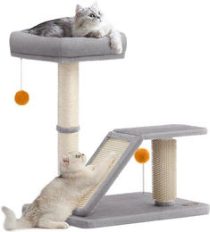 Famanu Kratzbaum für Katzen mit drehbarem Liegeplatz und Plüschbällen in Grau mit Sisal – Bild 1 von 1