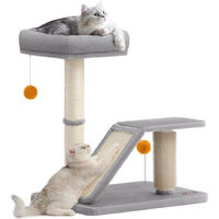 Produktbild von Famanu Kratzbaum für Katzen mit drehbarem Liegeplatz und Plüschbällen in Grau mit Sisal