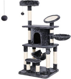 Famanu Kratzbaum für Katzen mit Hängematte, Höhle und Sisal-Spielbereichen in Grau – Bild 1 von 1