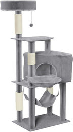 Famanu Kratzbaum für Katzen mit Hängematte und Kletterstangen aus Plüsch und Sisal in Beige/Grau – Bild 1 von 1