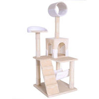 Produktbild von Famanu Kratzbaum für Katzen mit Hängematte und Tunnel in Beige aus Plüsch und Sisal 133 cm Höhe