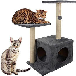 Famanu Kratzbaum für Katzen mit Haus und Liegeplatz in Grau, 71 cm hoch – Bild 1 von 1