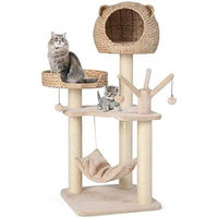 Produktbild von Famanu Kratzbaum für Katzen mit Höhle, Hängematte und Bett aus Plüsch und Sisal in Beige, 121 cm hoch