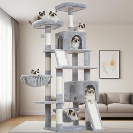 Famanu Kratzbaum für Katzen mit hohen Kratzsäulen und Höhlen, Grau, 200 cm – Bild 1 von 1